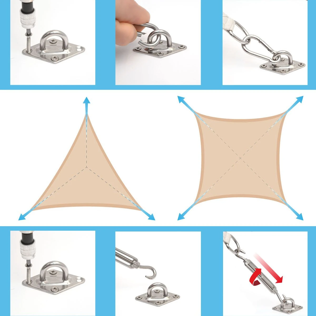 AMANKA 7x7x7 Wasserdichtes Beige Sonnensegel Mit Befestigung 6 AMANKA 7x7x7 Wasserdichtes Beige Sonnensegel Mit Befestigung – Bild 6